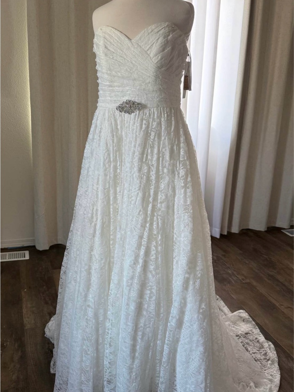 Strapless White Lace A-Line Wedding Dress